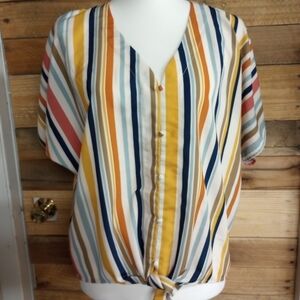 Rebecca Elliott Size Small Striped Cropped Tie Front Button Down Shirt Top Boho